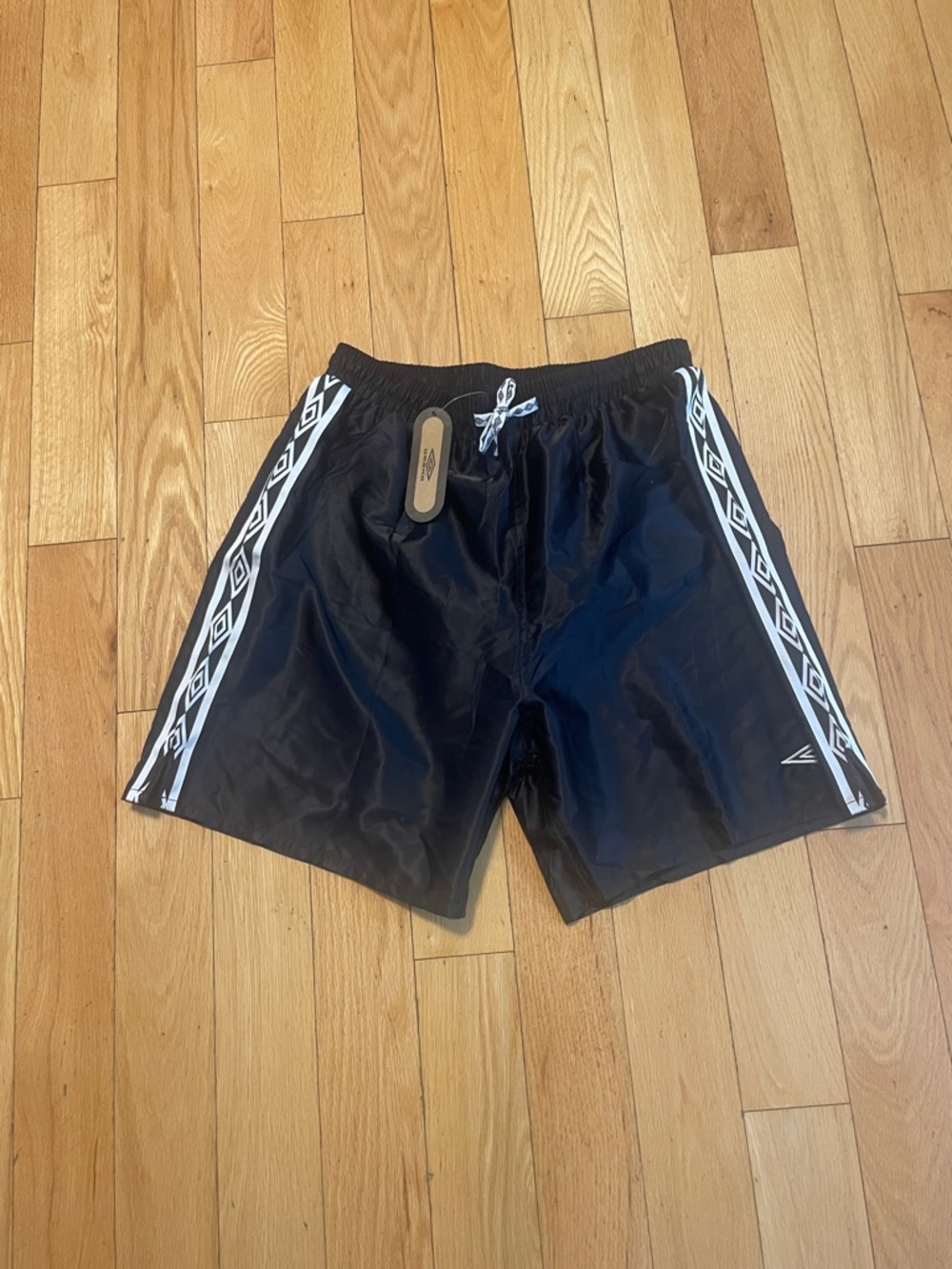 Umbro Black Athletic Shorts with White Side Stripe